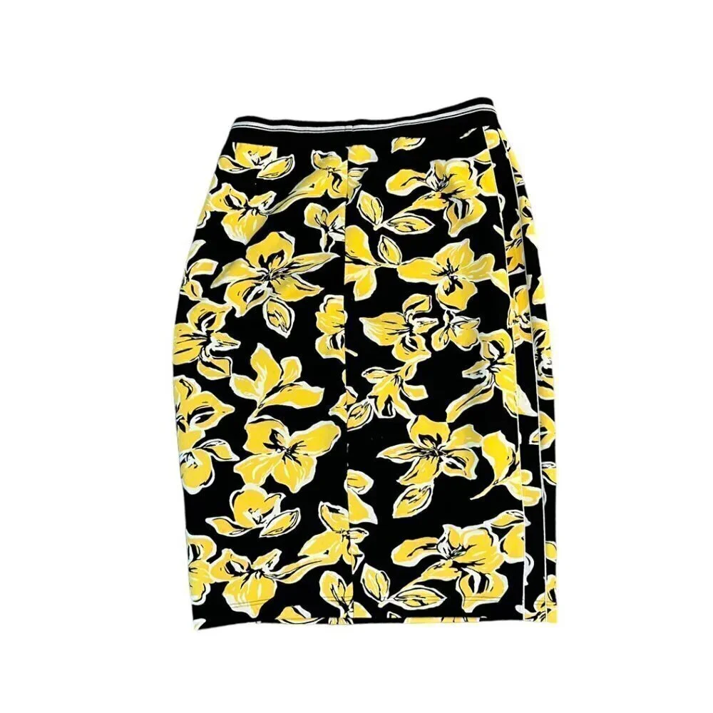 Gerry Weber Floral Pencil Skirt Yellow Black Straight Size 10